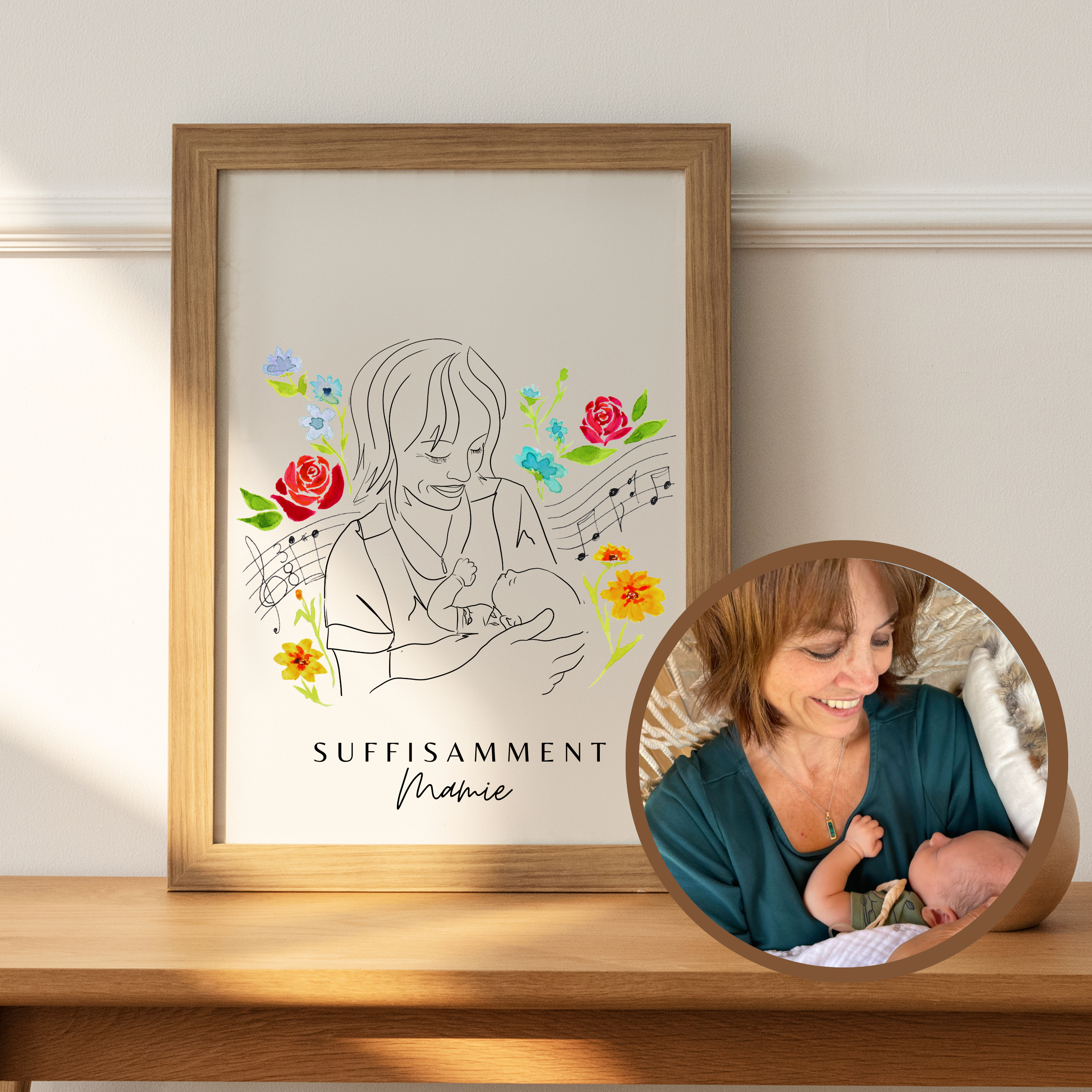 Portrait aux traits et à l'aquarelle