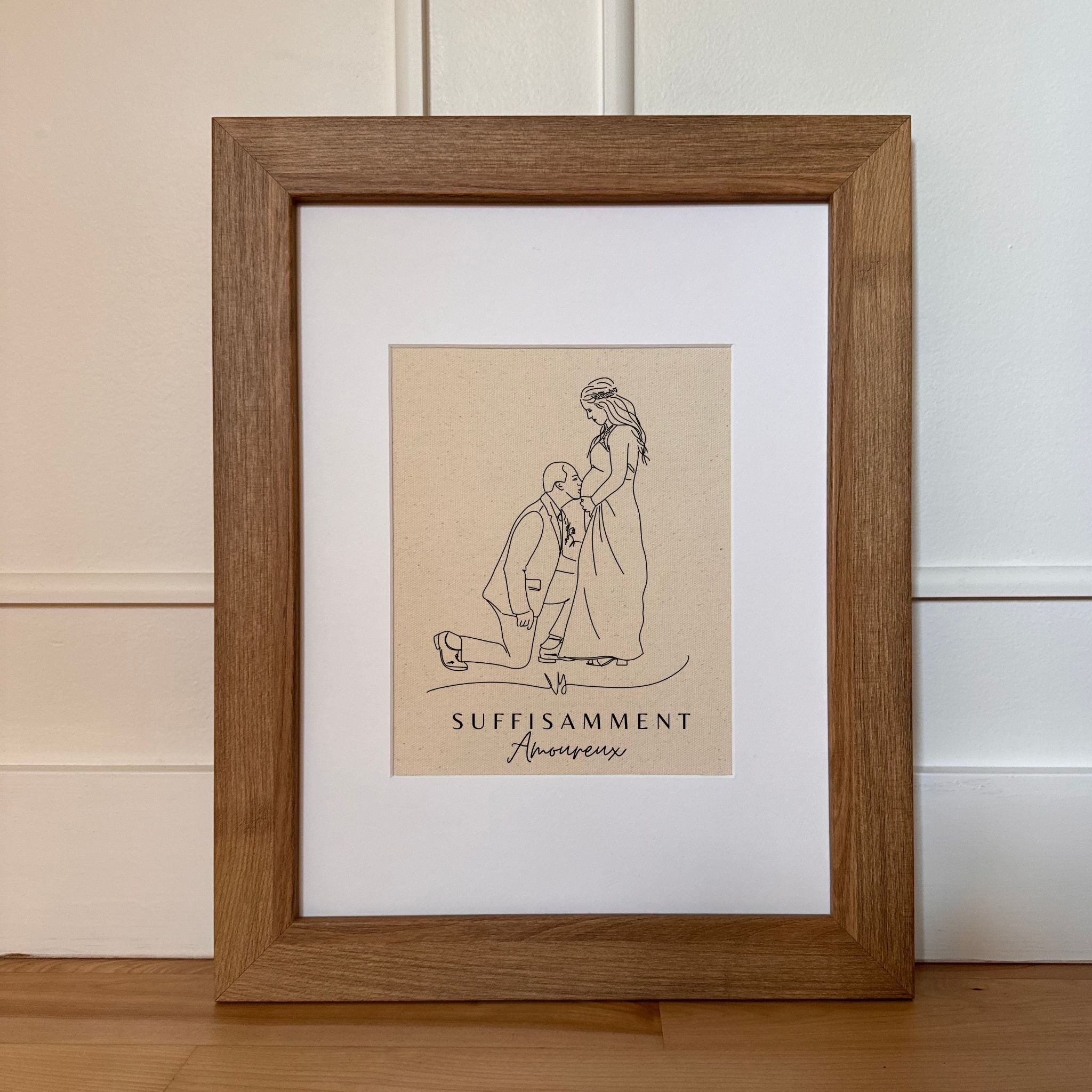 Portraits personnalisés aux traits minimalistes SUFFISAMMENT amoureux. Couple 