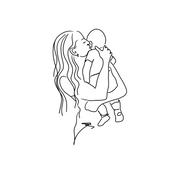 Dessin Tatouage Minimaliste Maman Bébé - Dessin aux Traits - Personnalisé Fleurs de Naissance