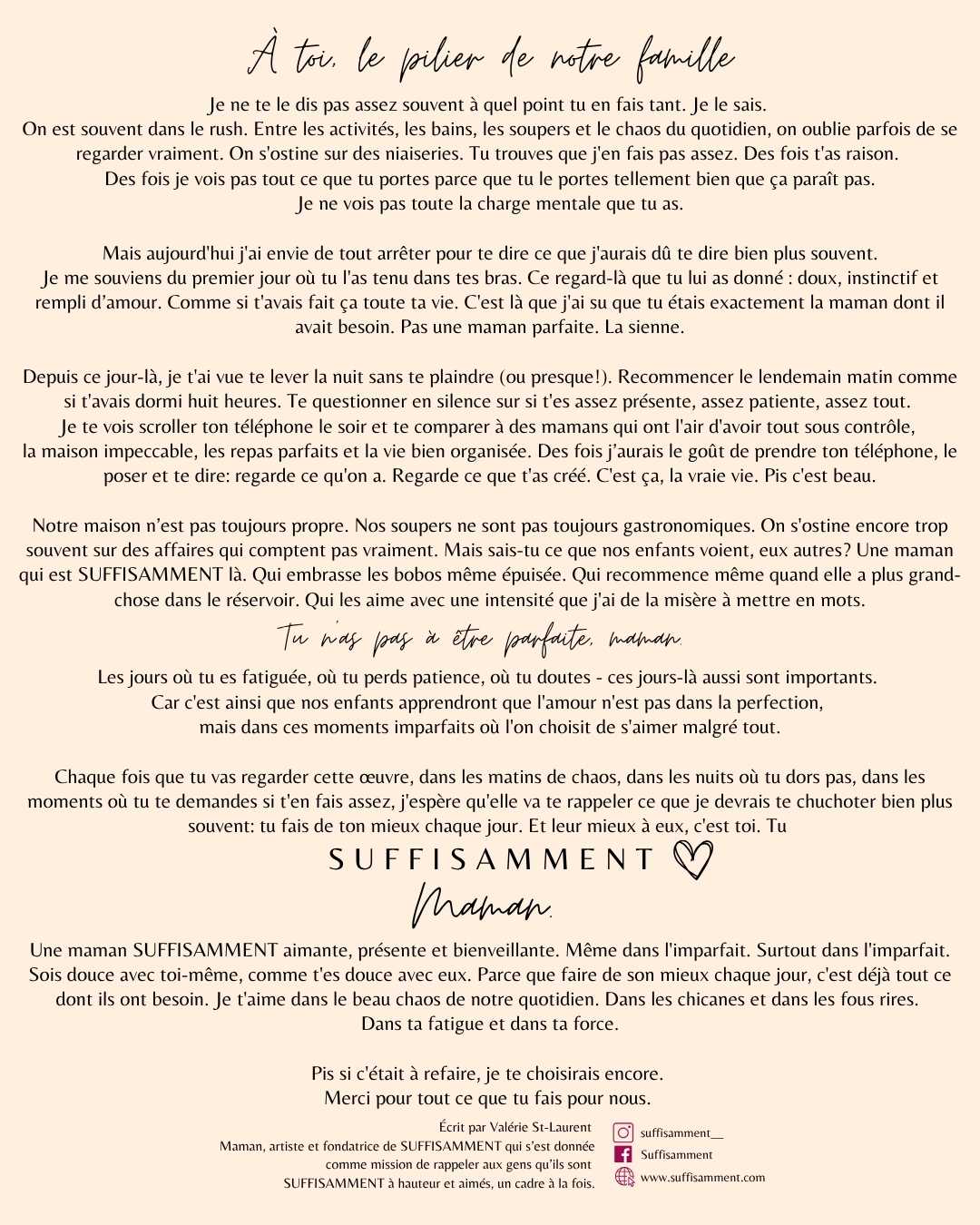 Cadeau Fête des Mères Québec – Cadre "SUFFISAMMENT Maman" | Œuvre + Message Émouvant | Fait à la main