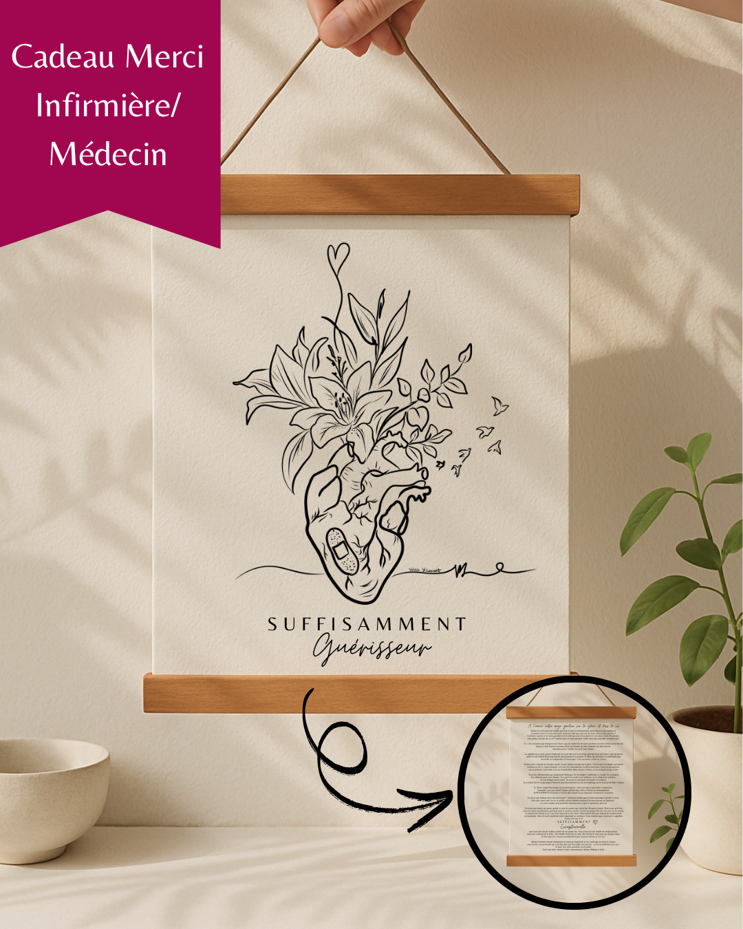 Cadeau Québécois Personnel Soignant | Infirmière Médecin | Merci Aide-Soignant | Art Mural Reconnaissance | Imprimé Encadré | Livraison Incluse | Fait à la main au Québec | "SUFFISAMMENT Dévoué"