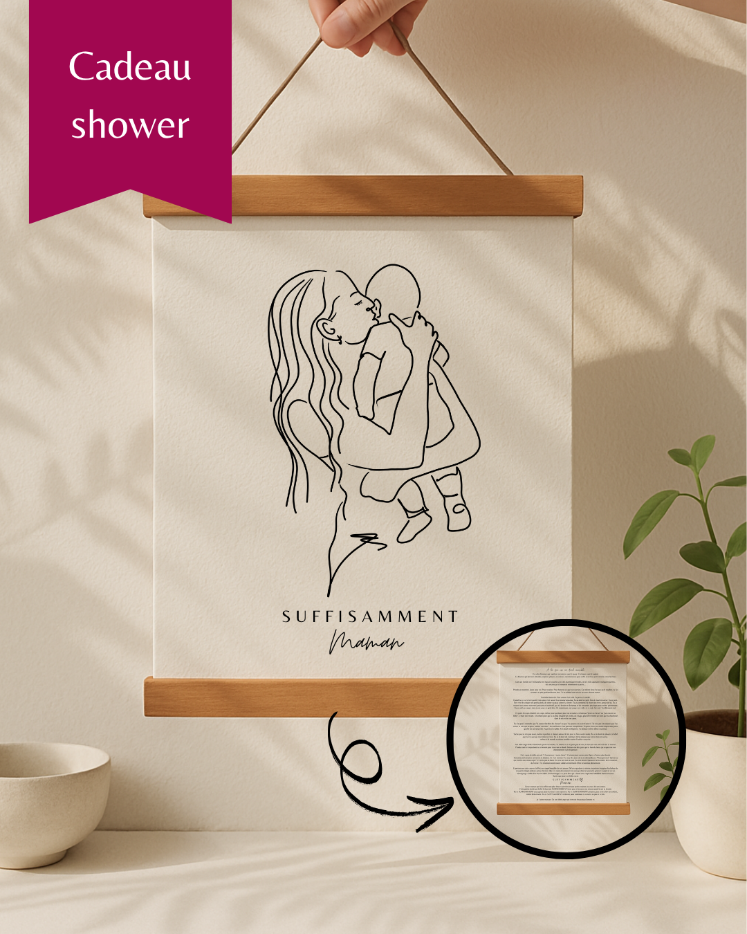 Cadeau Shower pour Toucher le Coeur d'une Nouvelle Maman Personnalisable - Cadeau Québec Fait à la main Personnalisé| Cadre Artistique Maman-Bébé avec Message Réconfortant | Idéal pour Shower, Naissance, Maternité