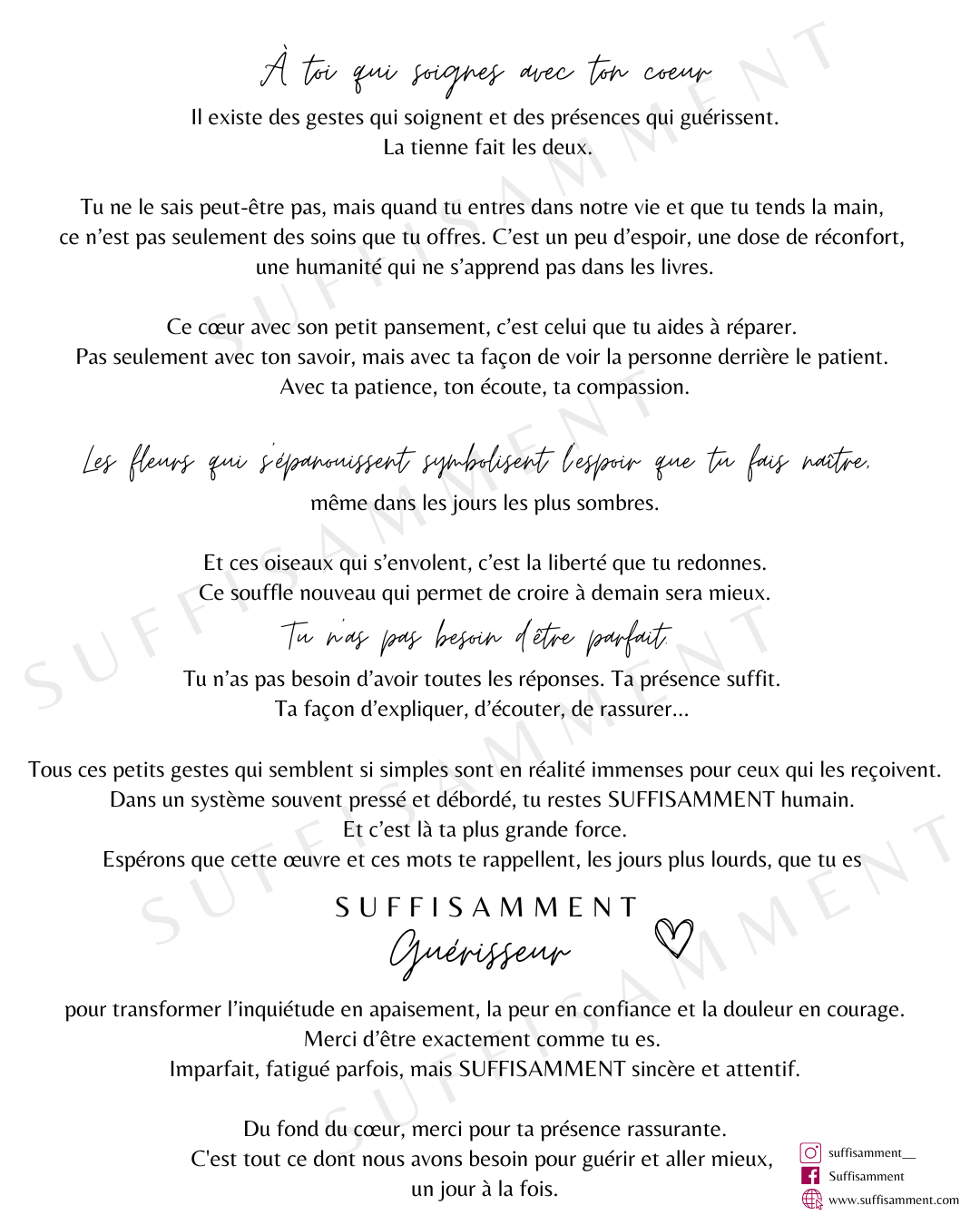 Cadeau Québécois Personnel Soignant | Infirmière Médecin | Merci Aide-Soignant | Art Mural Reconnaissance | Imprimé Encadré | Livraison Incluse | Fait à la main au Québec | "SUFFISAMMENT Dévoué"