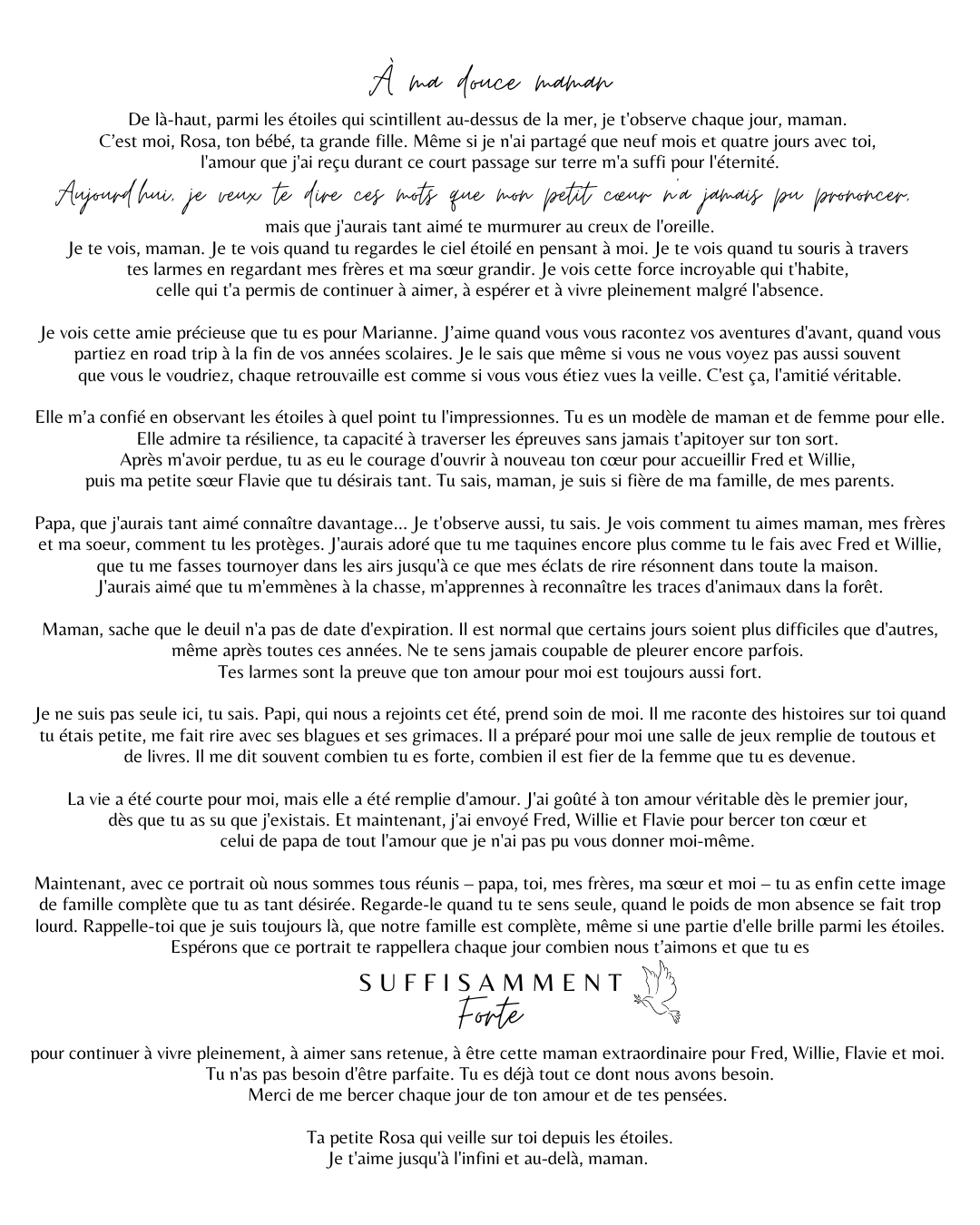 Cadeau Deuil Maman Papa Enfant | Portrait Personnalisé + Message Réconfort | Cadeau Perte Être Cher Hommage