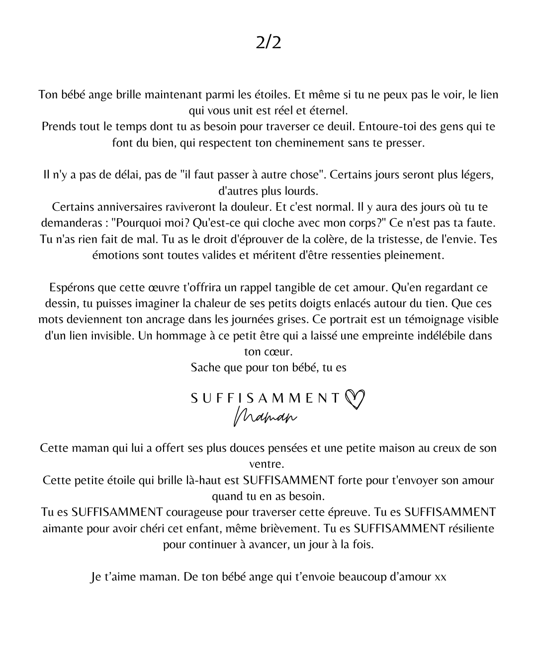 Cadeau Deuil Périnatal au Québec – Œuvre de Réconfort SUFFISAMMENT Aimé