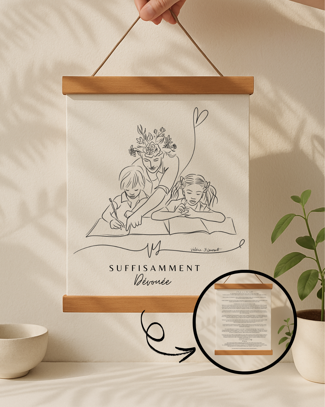 Cadeau Enseignante Primaire Québécois - Fait à la main Québec - Personnalisé - Oeuvre SUFFISAMMENT Enseignante