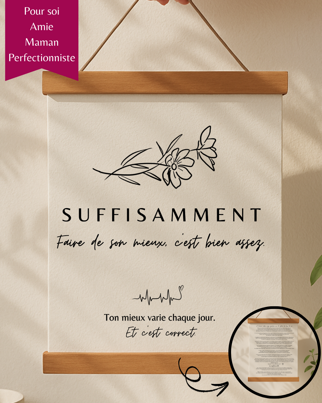 Cadre Citation Inspirationnel SUFFISAMMENT | Affiche Décoration Bien-Être fait au Québec | Idée Cadeau Maman Soeur Amie Perfectionniste