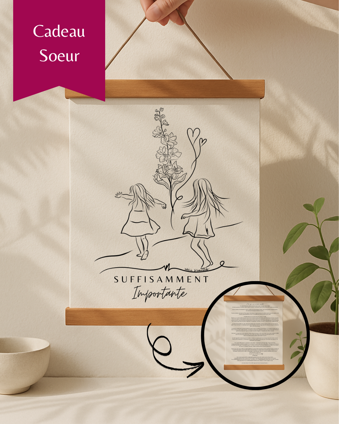 Cadeau pour sa soeur original québécois | Oeuvre cadre Personnalisable SUFFISAMMENT | Idée cadeau pour soeur anniversaire