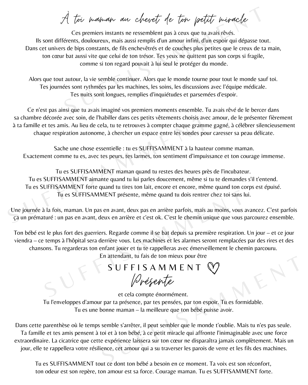 Cadeau Maman Bébé Prématuré – Portrait "Petit Miracle" & Texte Émouvant | Fait au Québec par SUFFISAMMENT