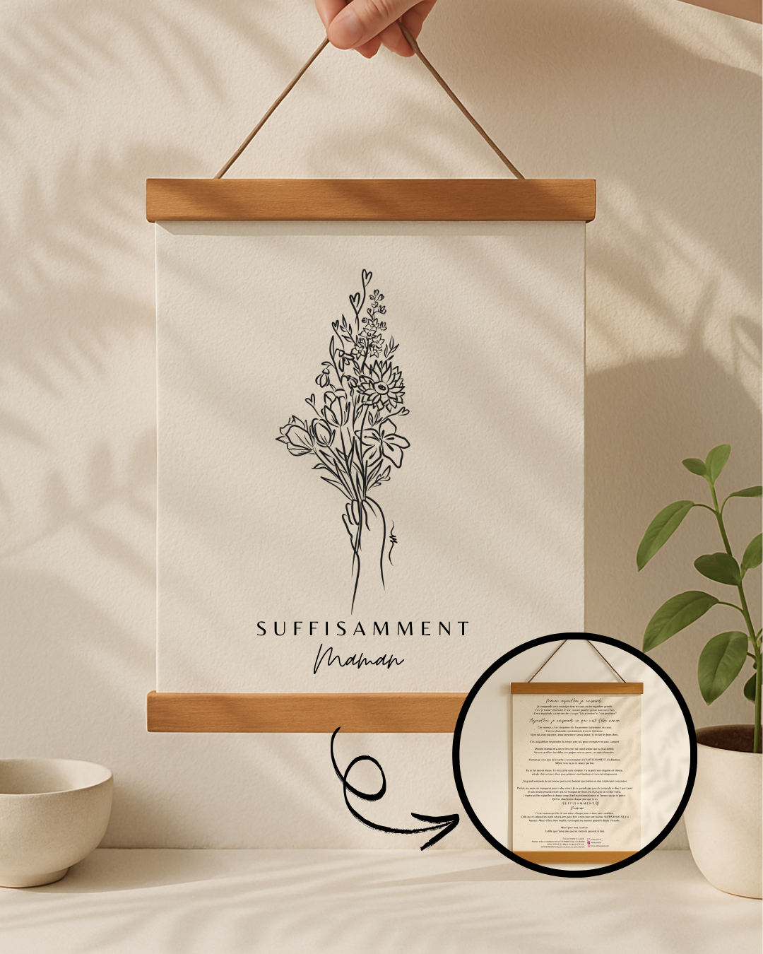 Cadeau pour Maman – Bouquet Éternel avec Message Émouvant | Cadre SUFFISAMMENT fait au Québec