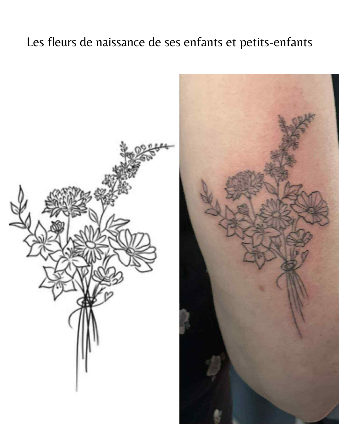 Dessin Tatouage Minimaliste Maman Bébé - Dessin aux Traits - Personnalisé Fleurs de Naissance